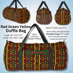Bolso De Deporte Grande Cambiar nombre, rojo verde amarillo negro rayado