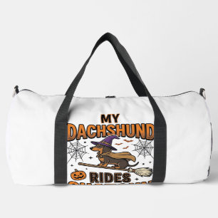 Bolso De Deporte Grande Camiseta de Dachshund Bruja de Halloween con Escob