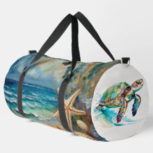 Bolso De Deporte Grande Cangrejos de Mar Acuarela Náutica Tortugas Marinas