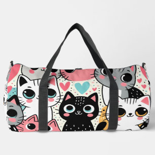 Bolso De Deporte Grande Caras de gato kawaii lindas y corazones caprichoso
