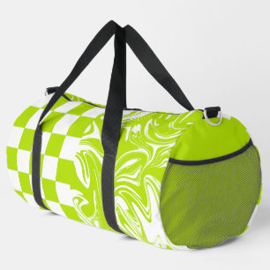 Bolso De Deporte Grande Cheques y muelles en verde limón y blanco