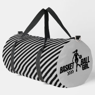 Bolso De Deporte Grande Chica Jugadora de Baloncesto con Rayas Negras y Bl