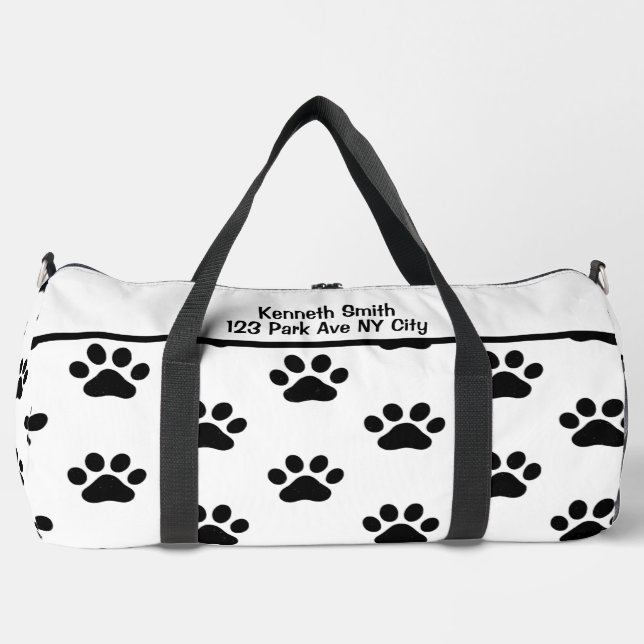 Bolso De Deporte Grande Classic Black Paw Print White Monogram Personalize (Anverso)