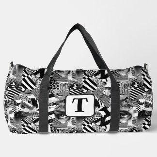 Bolso De Deporte Grande Collage de arte blanco y negro de diferentes patro