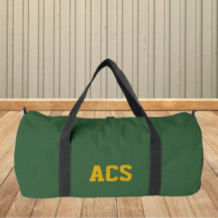 Bolso De Deporte Grande Colores y Letras Escolares Verdes y Dorados