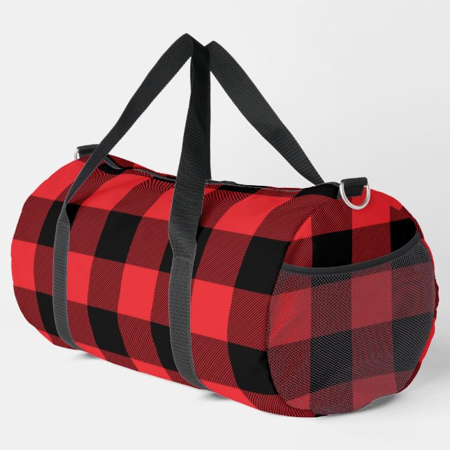 Bolso De Deporte Grande Comprobación de negro rojo con relleno de búfalo (Esquina derecha)