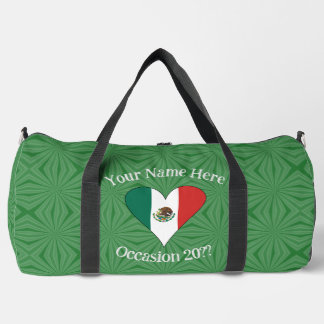 Bolso De Deporte Grande Corazón de bandera mexicana fondo verde texto pers