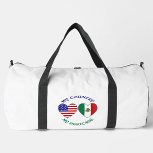 Bolso De Deporte Grande Corazones de banderas de México y EE. UU. Mi país 