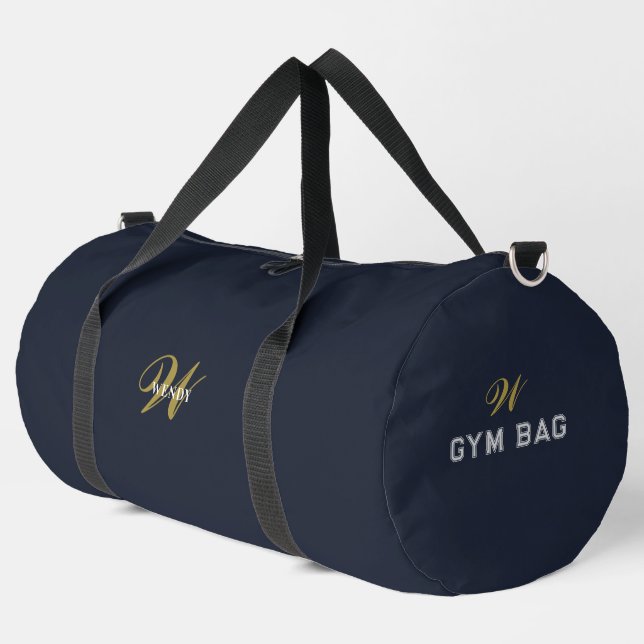 Bolso De Deporte Grande Custom Gold Navy Blue Monogram Initial Fitness (Esquina izquierda)