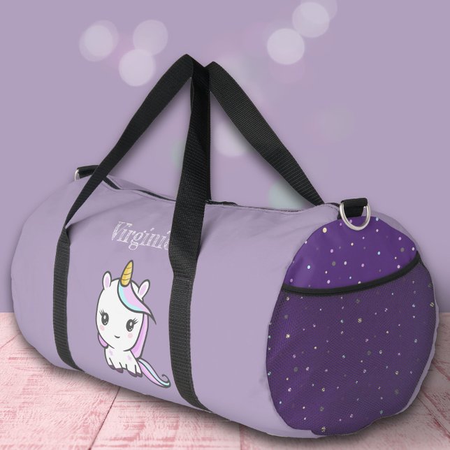 Bolso De Deporte Grande Cute Unicornio Púrpura (Cute Unicorn Purple Duffle Bag)