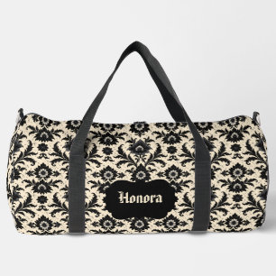 Bolso De Deporte Grande Damasco Negro sobre Sepia