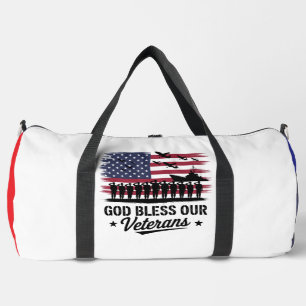 Bolso De Deporte Grande Dios bendiga nuestra bandera estadounidense de vet