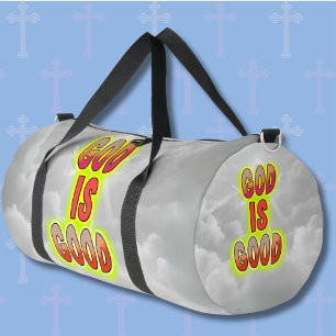 Bolso De Deporte Grande Dios Es Bueno Rojo Verde, sobre Nubes Grises