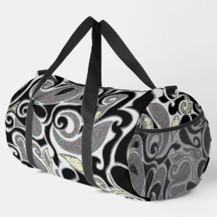 Bolso De Deporte Grande Doodle abstracto de remolino retro en blanco y neg