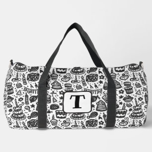 Bolso De Deporte Grande Doodle de torta de cumpleaños patrón blanco y negr
