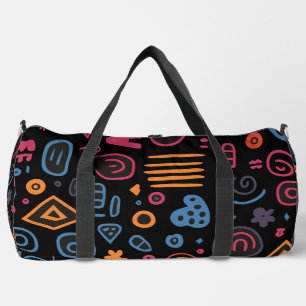 Bolso De Deporte Grande Doodle Tribal Abstracto Neon Geométrico Negro