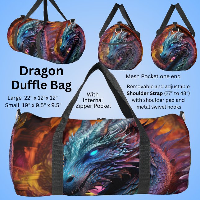 Bolso De Deporte Grande Dragón azul sobre fondo feroz (Subido por el creador)