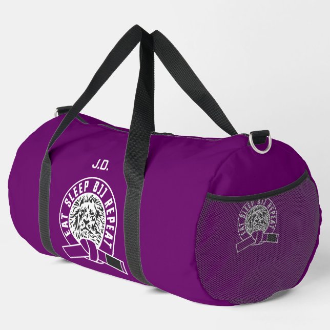 Bolso De Deporte Grande Eat Sleep BJJ Repeat - Purple Belt "Personalizable (Esquina derecha)