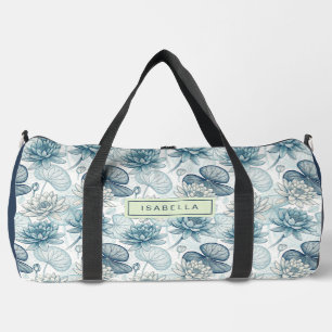 Bolso De Deporte Grande Elegant Monogram Blue Water Lily and Lotus