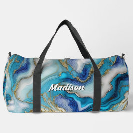 Bolso De Deporte Grande Elegante arte de mármol azul acuático falso purpur