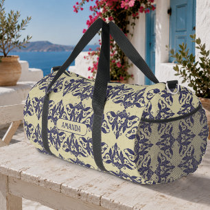 Bolso De Deporte Grande Elegante damasco vintage azul naval monograma amar