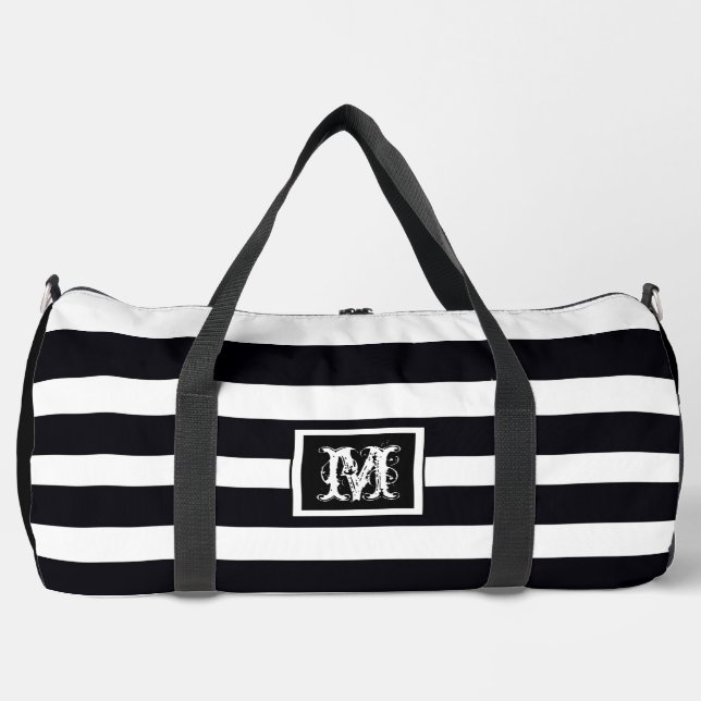 Bolso De Deporte Grande Elegante Monograma Moda simple B & W Striped (Anverso)