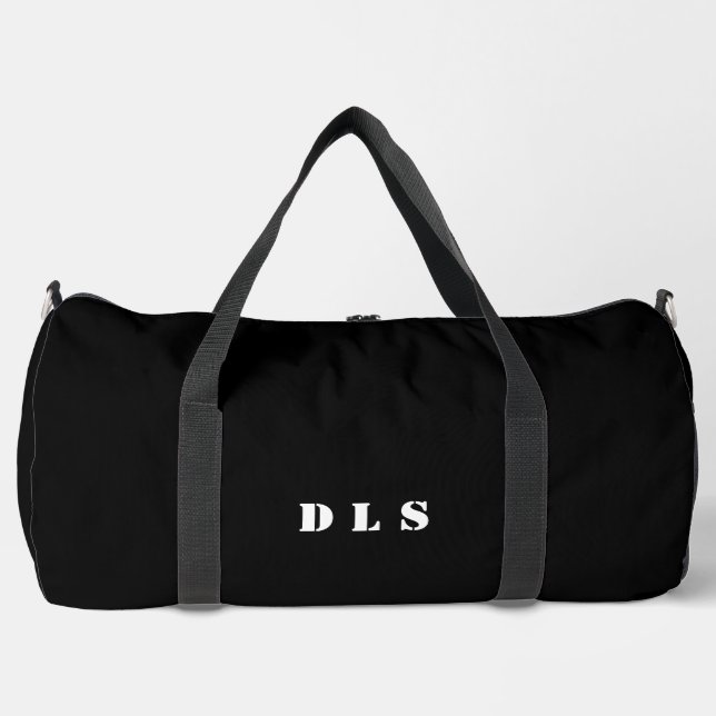 Bolso De Deporte Grande Elegante negro con iniciales blancas (Anverso)