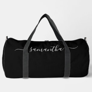 Bolso De Deporte Grande Elegante nombre con floritura en blanco y negro