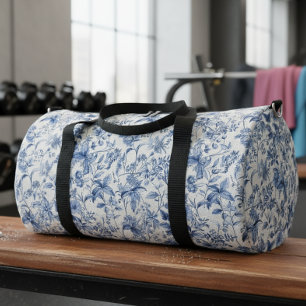 Bolso De Deporte Grande Elegante Toile Floral Azul Vintage