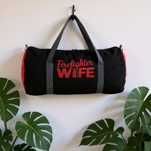 Bolso De Deporte Grande Esposa de Bombero Texto Rojo