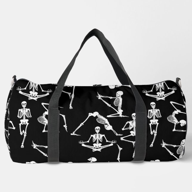 Bolso De Deporte Grande esqueletos de yoga de halloween negros (Anverso)