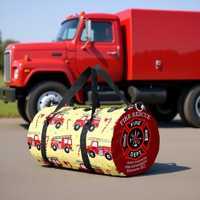 Bolso De Deporte Grande Fire Truck Candy Cane Personalized (Subido por el creador)