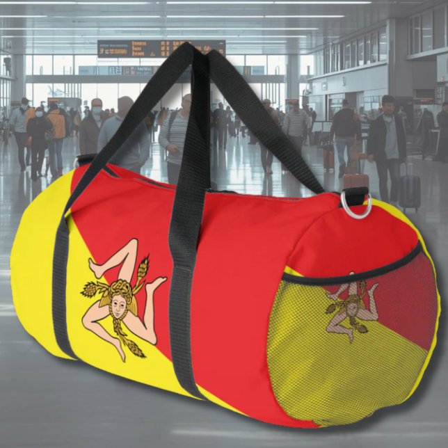 Bolso De Deporte Grande Flag of Sicily Duffle Bag (Flag of Sicily Duffle Bag with Triancria symbol on all sides. Great for the gym or Sicilian travel)