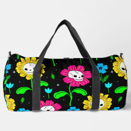 Bolso De Deporte Grande flor de cráneo floral de halloween negro
