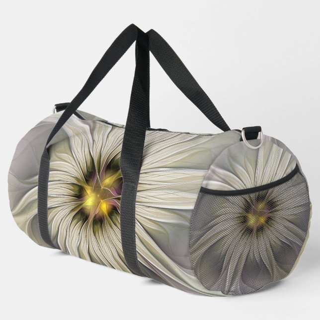 Bolso De Deporte Grande Flor de marfil grande, abstracto arte fractal mode (Esquina derecha)