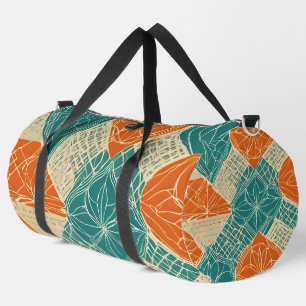 Bolso De Deporte Grande Flores abstractas de color azul verdoso, naranja y