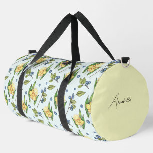 Bolso De Deporte Grande Flores Amarillas y Nombre de Arándanos 