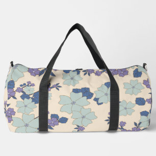 Bolso De Deporte Grande Flores azules, flores moradas, patrón floral