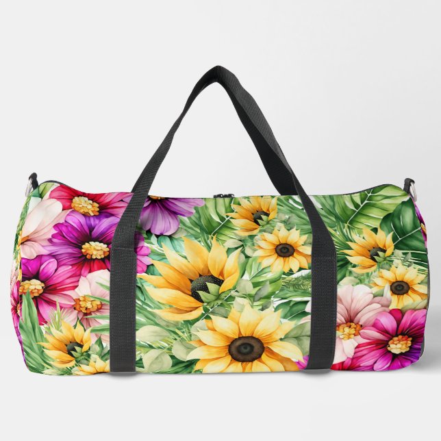 Bolso De Deporte Grande Flores brillantes y alegres y flores tropicales (Anverso)