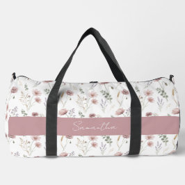 Bolso De Deporte Grande Flores silvestres de acuarela rosa polvoriento y v