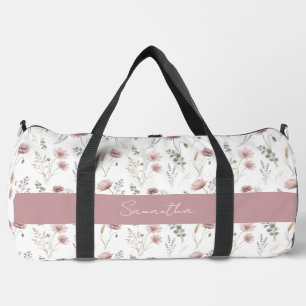 Bolso De Deporte Grande Flores silvestres de acuarela rosa polvoriento y v