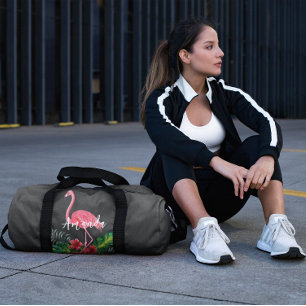Bolso De Deporte Grande Flores tropicales de color de agua Flamingo person