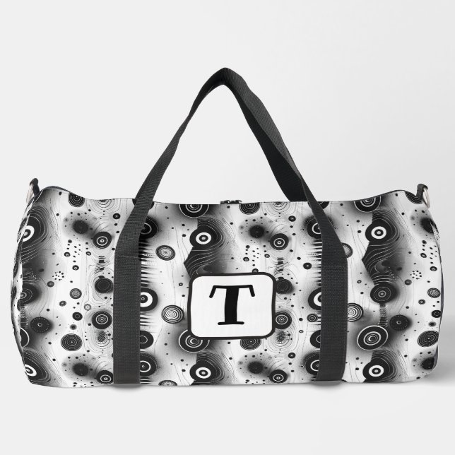 Bolso De Deporte Grande Fondo líneas abstractas en blanco y negro círculos (Anverso)