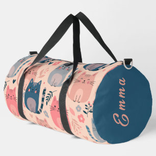 Bolso De Deporte Grande Gatos Lindos y Patrón Floral Monograma Personaliza
