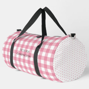 Bolso De Deporte Grande Gingham de lunares rosa personalizado vintage