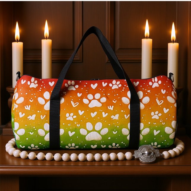 Bolso De Deporte Grande Gradiente de Arcoíris Huella de Pata Blanca  (Subido por el creador)