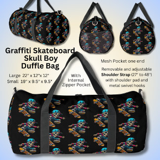 Bolso De Deporte Grande Graffiti Skull Boy en negro