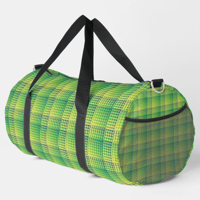 Bolso De Deporte Grande Green Blue Checker Abstract Pattern Large (Esquina derecha)