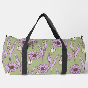 Bolso De Deporte Grande Green Purple Retro Y2K Funky Hippie Flower Pattern