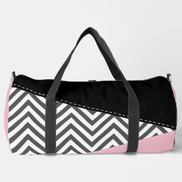 Bolso De Deporte Grande Gris Zigzag, Gris Chevron, Zigzag Pattern, Rosa